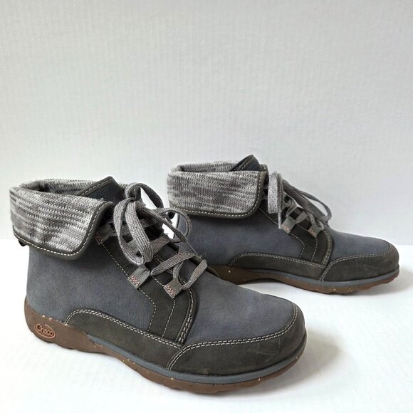 Chaco Boots Womens 9 Gray Blue Barbary Waterproof Nubuck Leather Hiking Chukka - Picture 6 of 10
